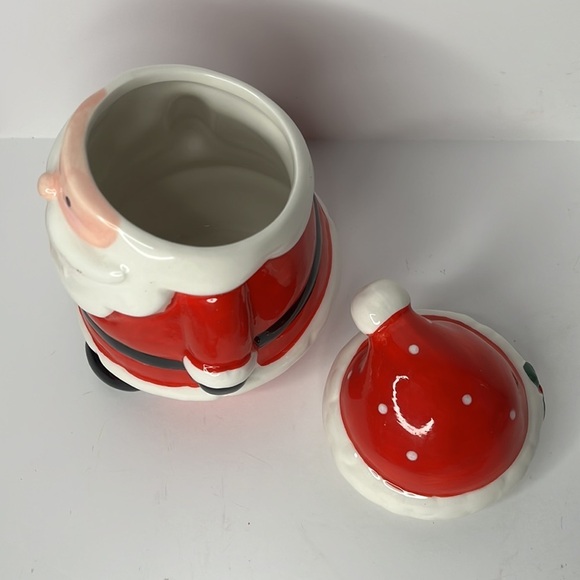 Santa Stoneware‎ Hand-Painted Candy Jar NWT Christmas Jar with Lid Trendy Decor - Picture 5 of 6